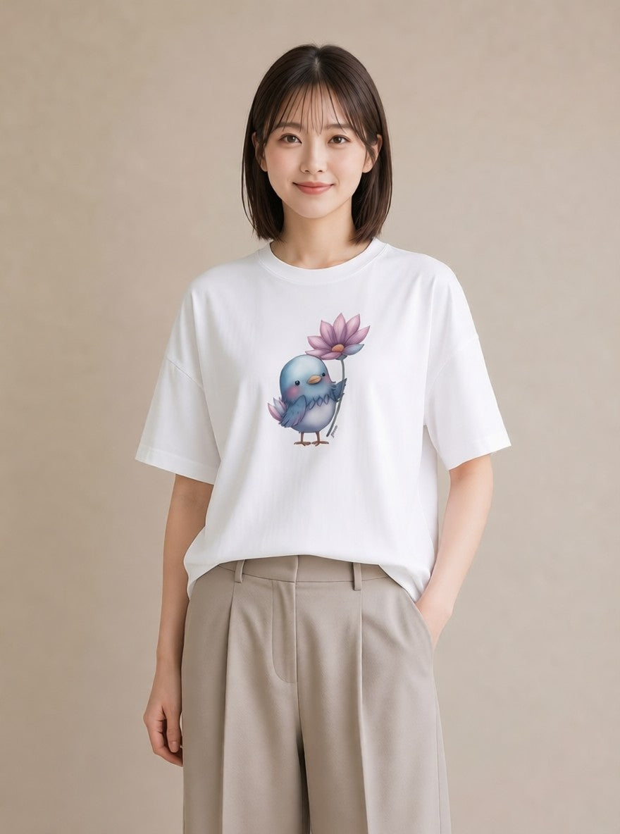 デザインTシャツ レディース セキセイインコ ペット 動物 イラスト 抜け感 敬老の日 ホワイトデー 白T YMAZO