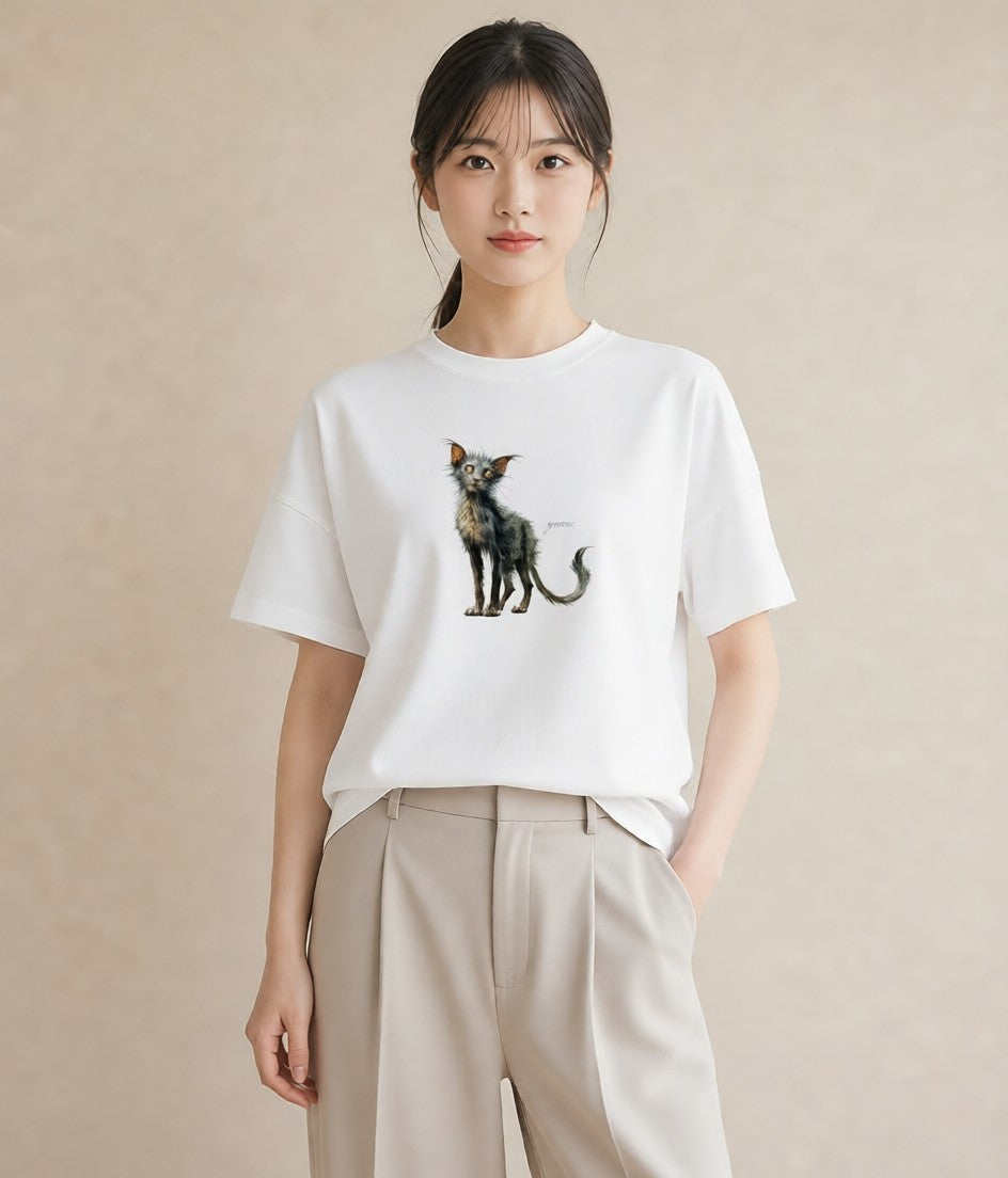 Tシャツ レディース 猫 ねこ イラスト 買い物 夏コーデ 白T YMAZO