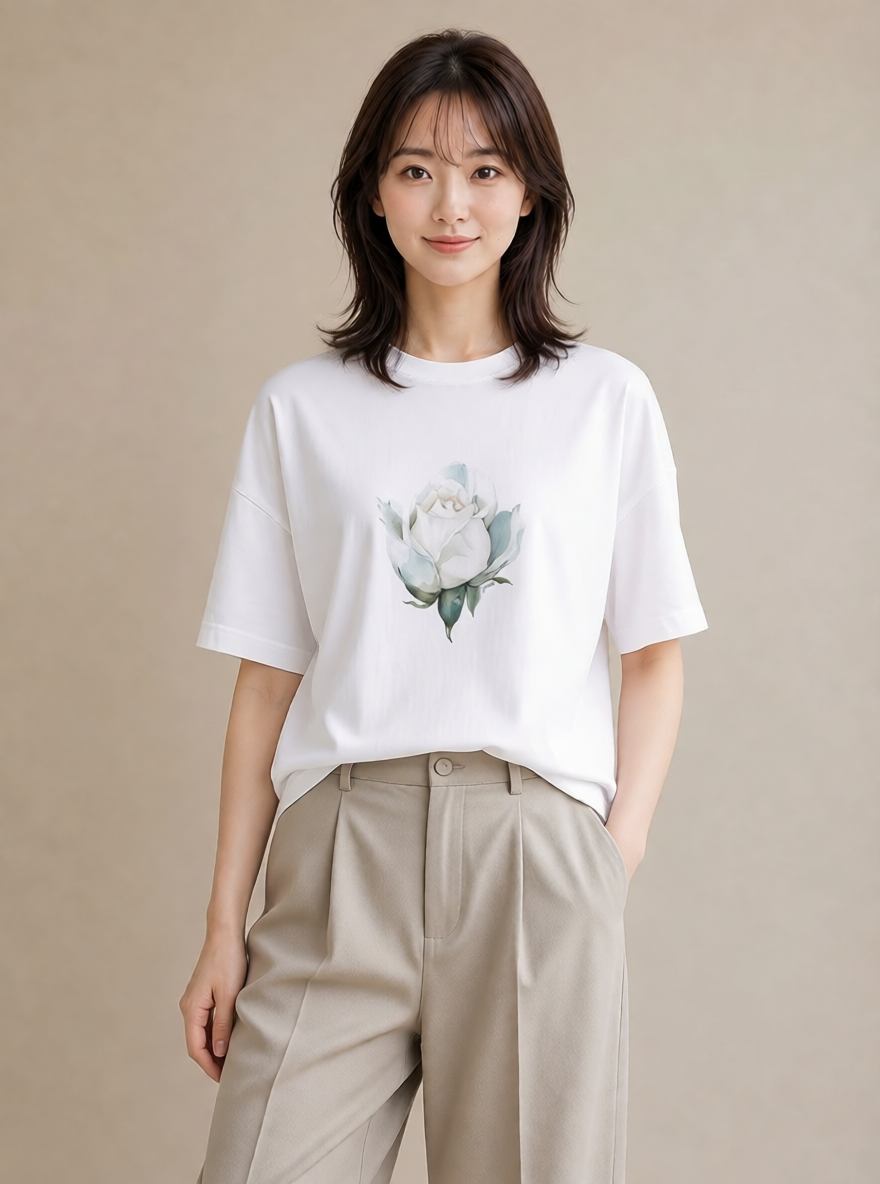 グラフィックTシャツ レディース バラ 薔薇 ローズ 花 花柄 イラスト レトロ 旅行 母娘コーデ 白T