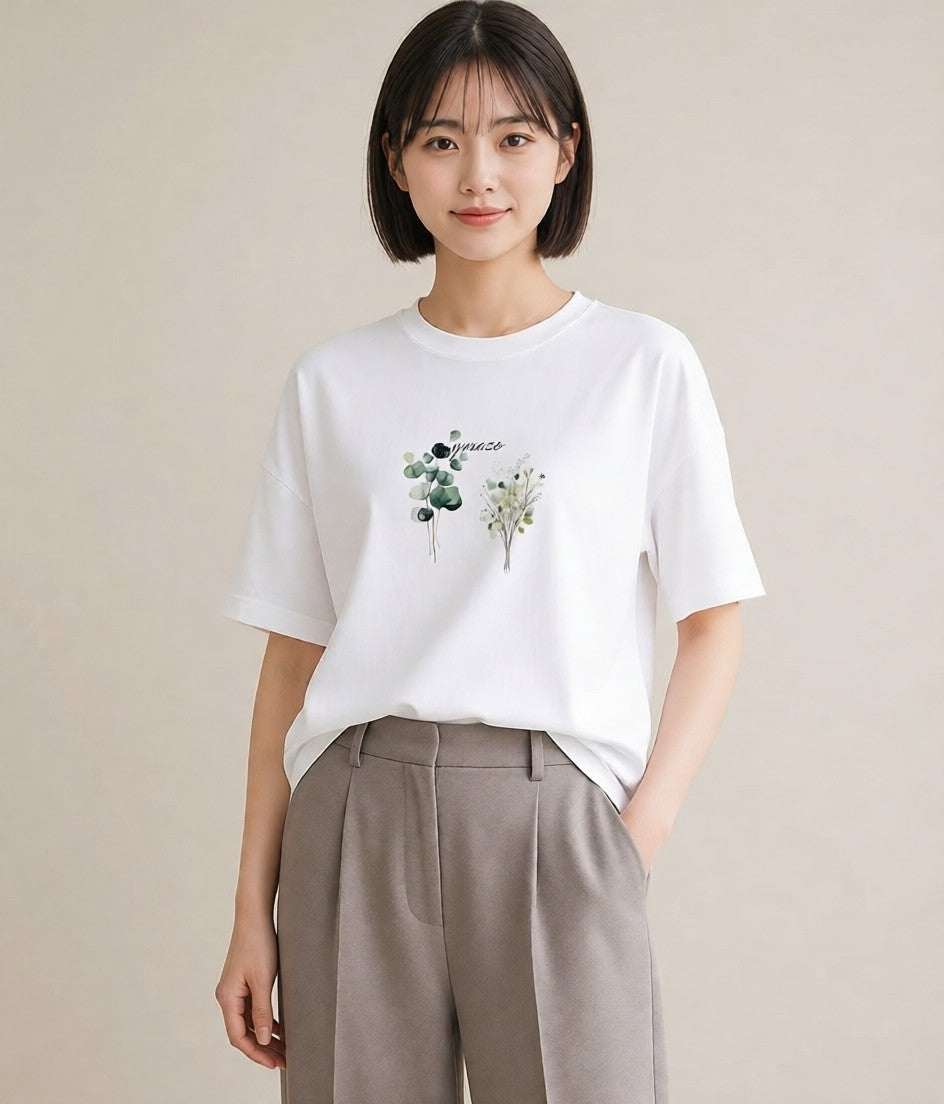 半袖Tシャツ レディース ボタニカル 植物 イラスト 在宅 公園 白T YMAZO