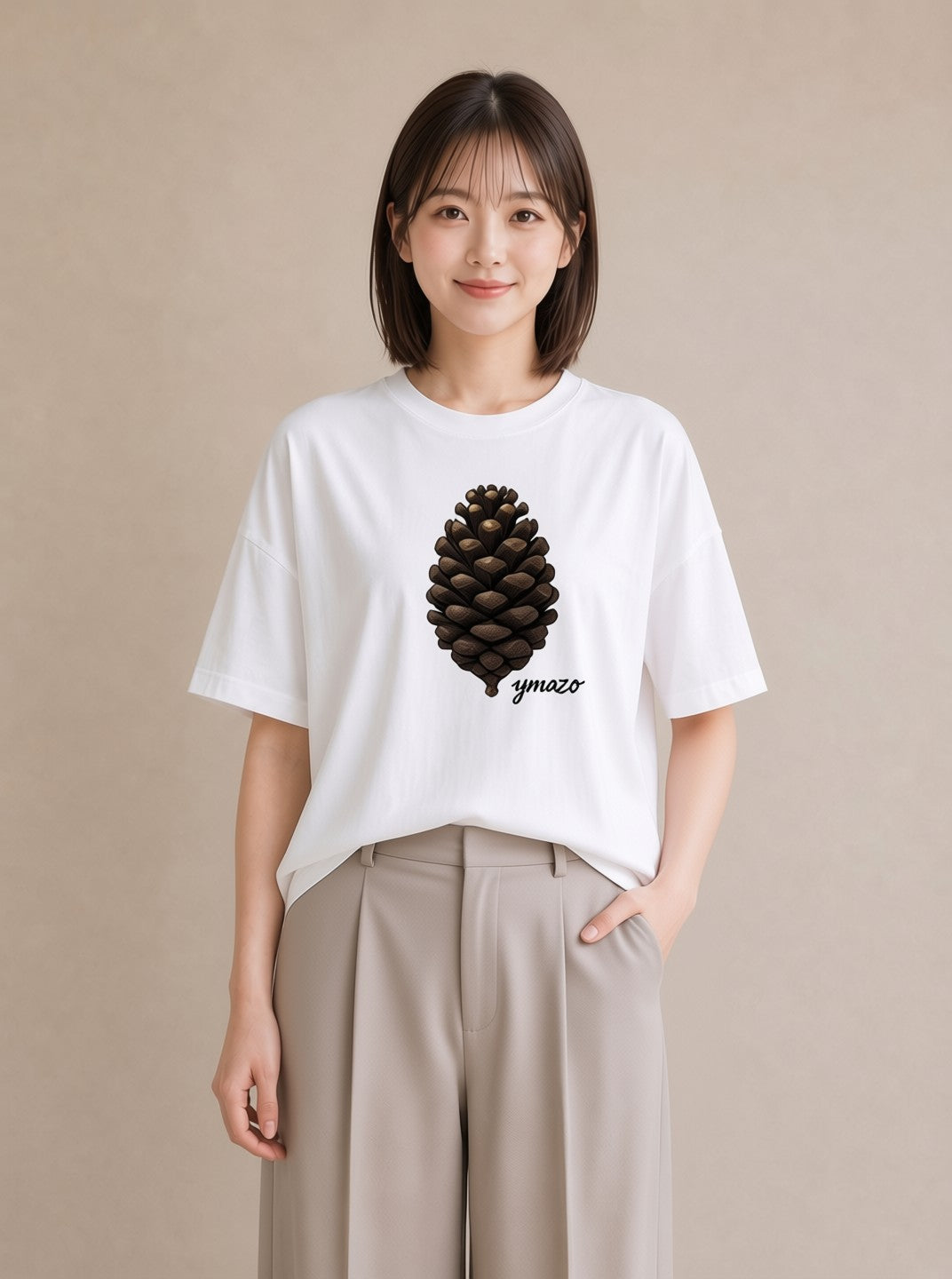 Tシャツ レディース 松ぼっくり 植物 ボタニカル イラスト 北欧風 ビーチ デイリーウェア 白T YMAZO
