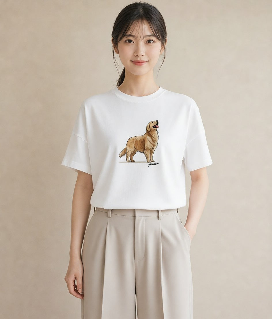 半袖Tシャツ レディース ゴールデンレトリバー ゴールデン 犬 いぬ イラスト ラフカジュアル 母娘コーデ 自分用 白T YMAZO