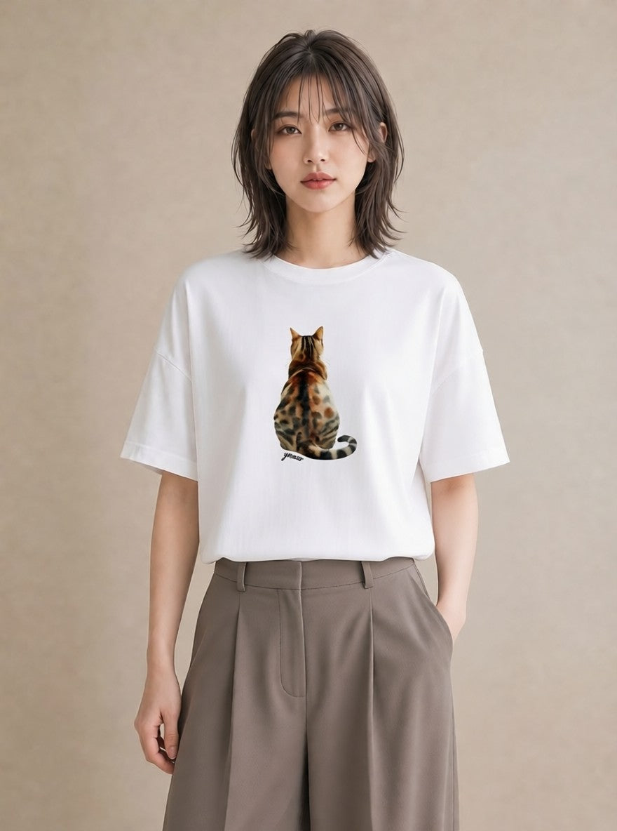 デザインTシャツ レディース サバトラ 猫 ねこ イラスト シック 週末コーデ 敬老の日 白T YMAZO