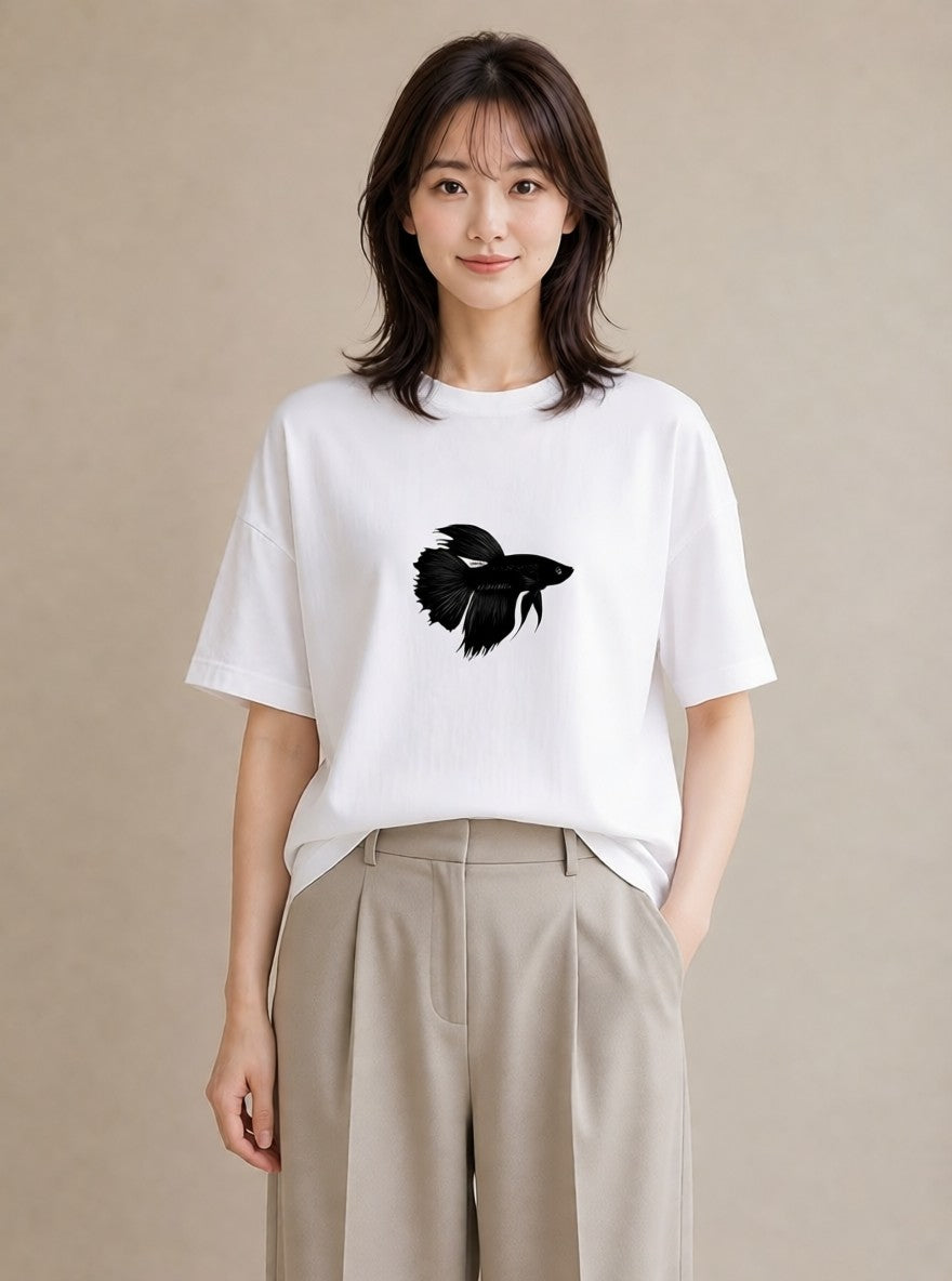 グラフィックTシャツ レディース ベタ ペット 動物 イラスト 線画 姉妹 送別ギフト 白T YMAZO