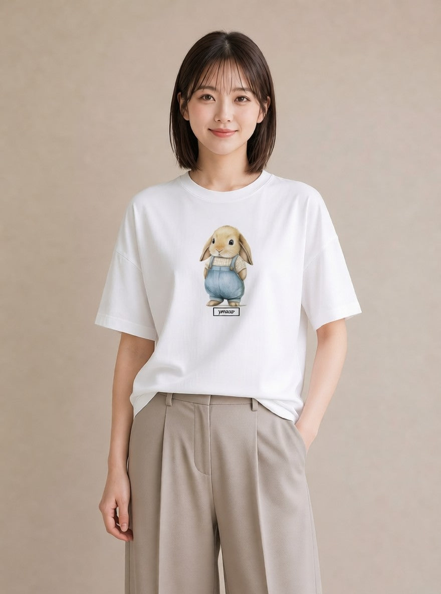 Tシャツ レディース ネザーランドドワーフ ペット 動物 イラスト 旅行コーデ 帰省 ラフ 白T YMAZO