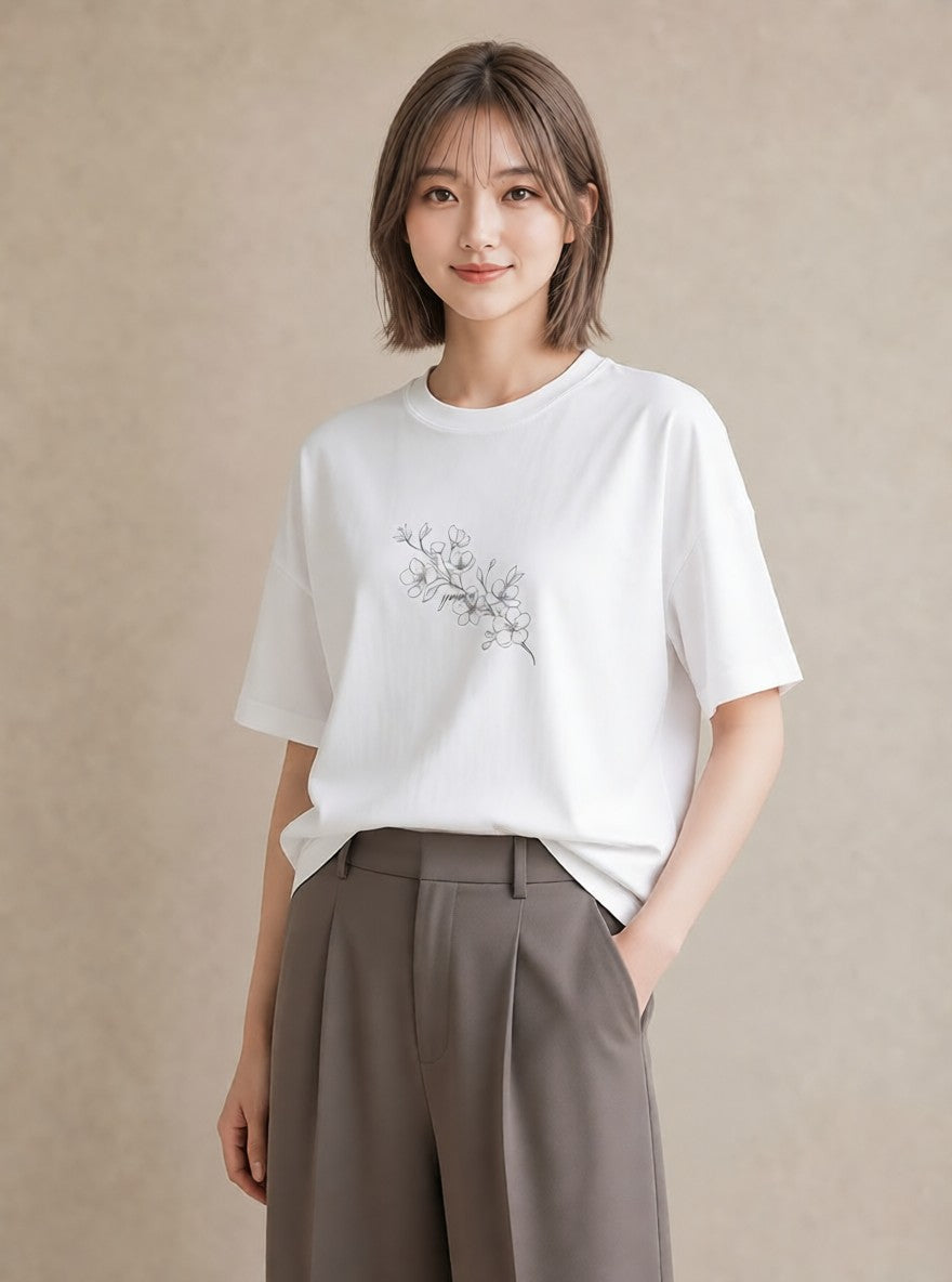 Tシャツ レディース さくら 桜 桜の枝 イラスト ナチュラル 女子会 お揃い 白T YMAZO