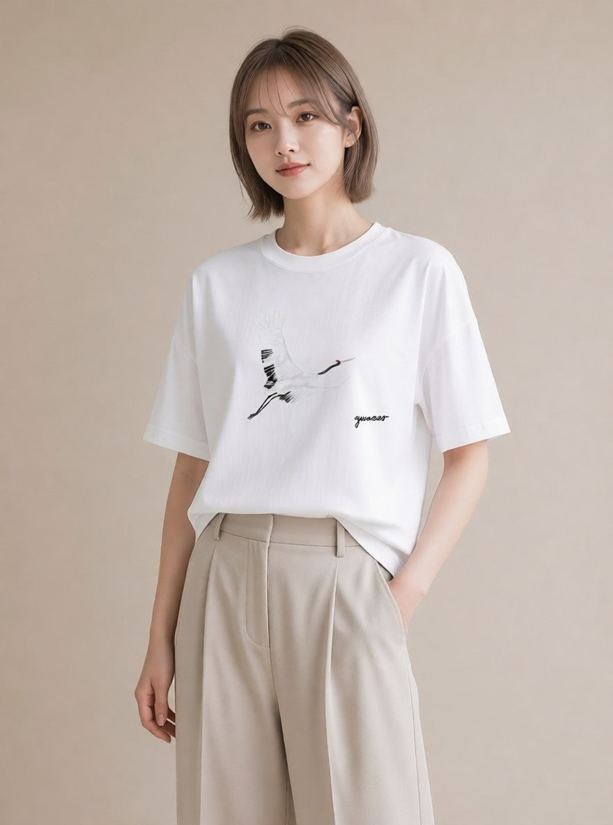 グラフィックTシャツ レディース ハクチョウ 動物 アニマル イラスト ボタニカル 海 カフェ巡り 白T YMAZO
