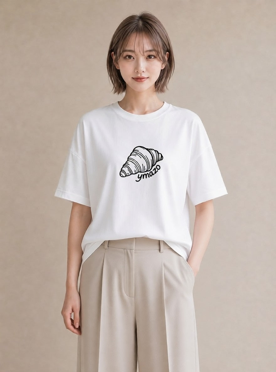 プリントTシャツ レディース パン ベーカリー イラスト 個性的 カジュアルコーデ 買い物 白T YMAZO