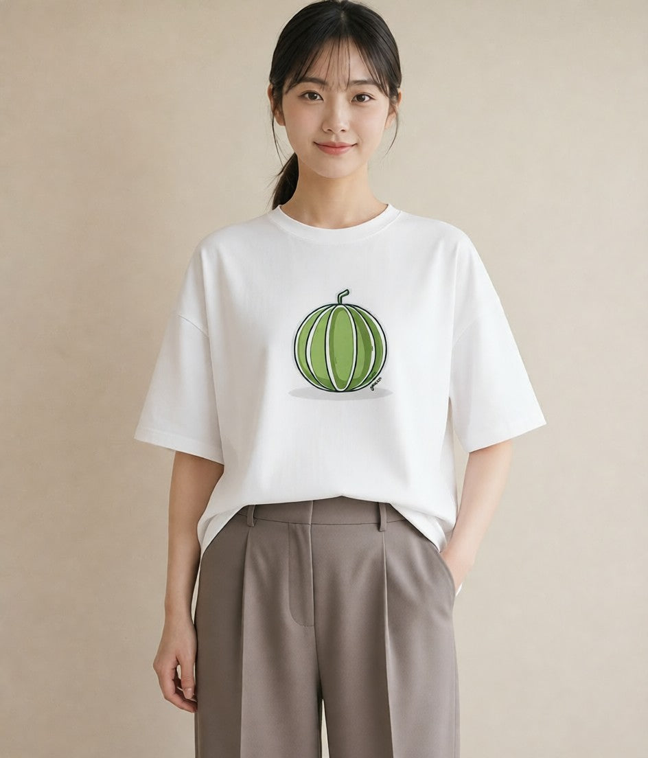 グラフィックTシャツ レディース すいか 食べ物 フード イラスト 可愛い ルームウェア ギフト 白T YMAZO