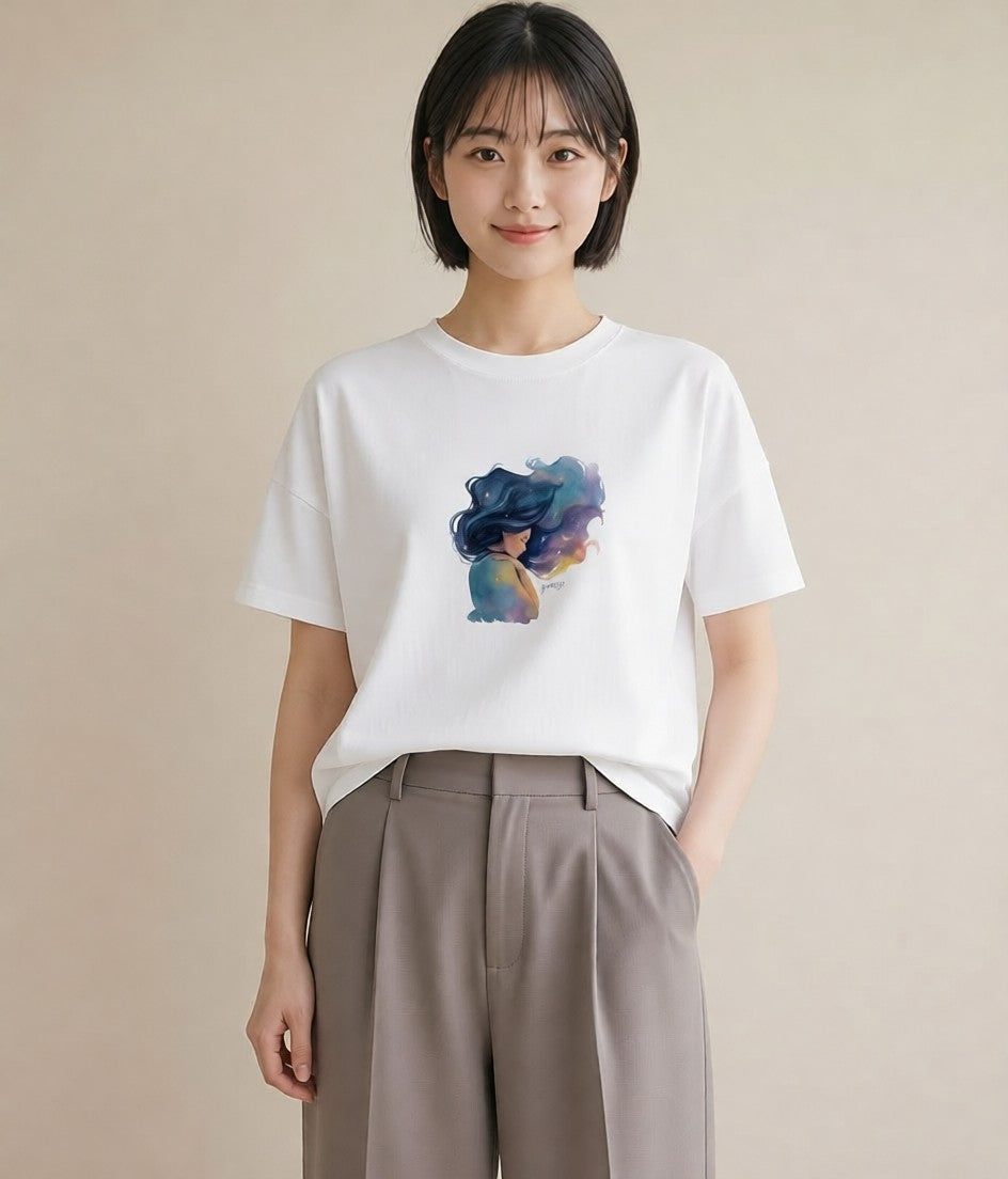 プリントTシャツ レディース 蠍座 星空 宇宙 イラスト 旅行コーデ 社会人 女性 白T YMAZO