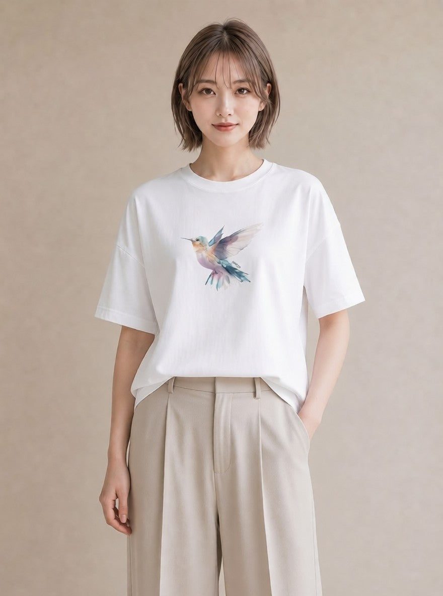 グラフィックTシャツ レディース インコ ペット 動物 イラスト 可愛い 海 カフェ巡り 白T YMAZO