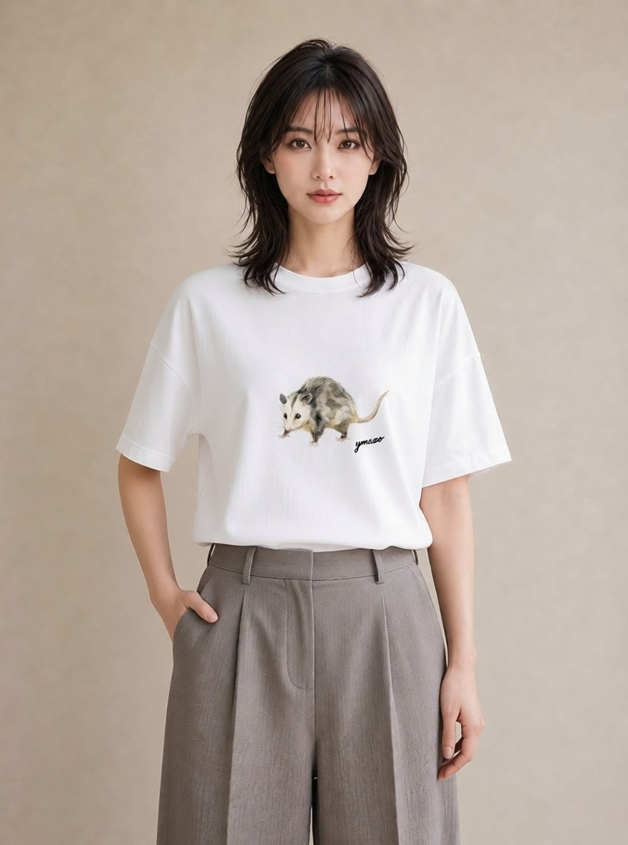 デザインTシャツ レディース リス ペット 動物 イラスト 淡色 綿100 デート 白T YMAZO