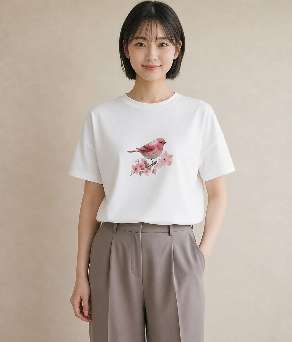 Tシャツ レディース 文鳥 ペット 動物 イラスト 上品 夏コーデ 通学 白T YMAZO