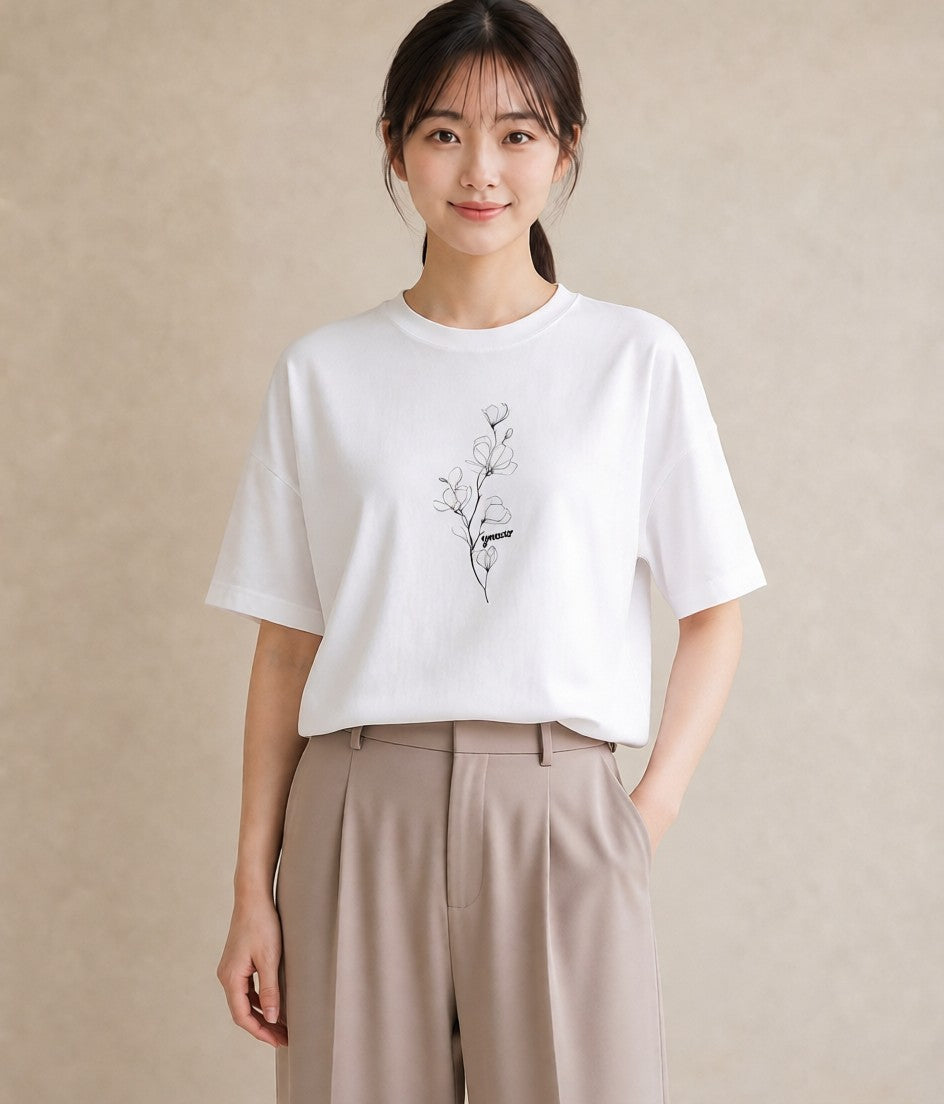 プリントTシャツ レディース さくら 桜 桜の枝 イラスト ニュアンス ラフ レイヤード 白T YMAZO