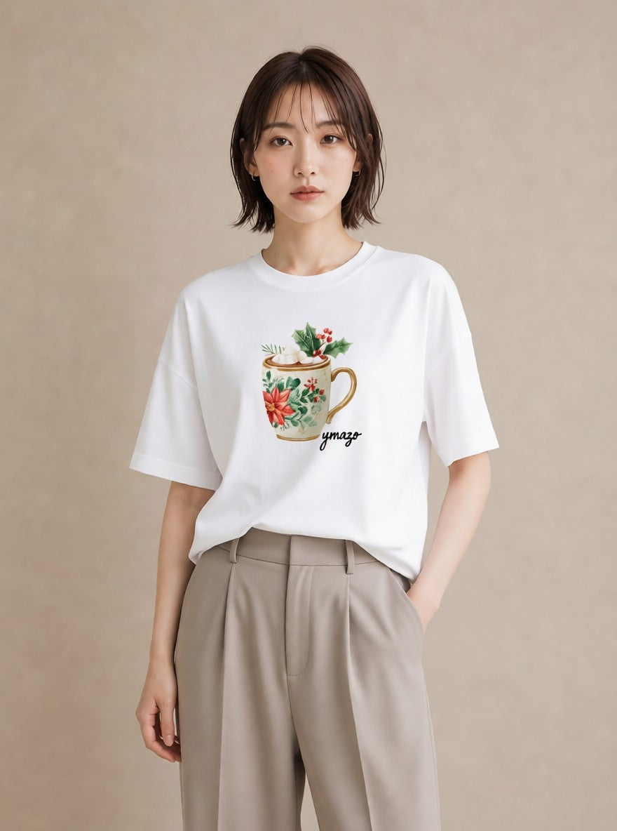 グラフィックTシャツ レディース ハーブティー 食べ物 フード イラスト フェミニン 旅行用 海 白T YMAZO