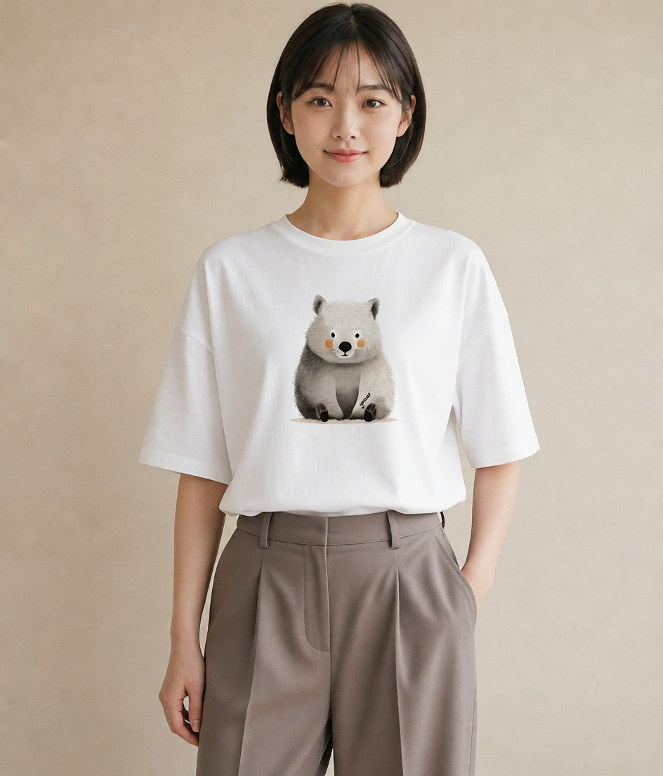 Tシャツ レディース コアラ 動物 アニマル イラスト 手描き風 ママ カフェ服 白T YMAZO