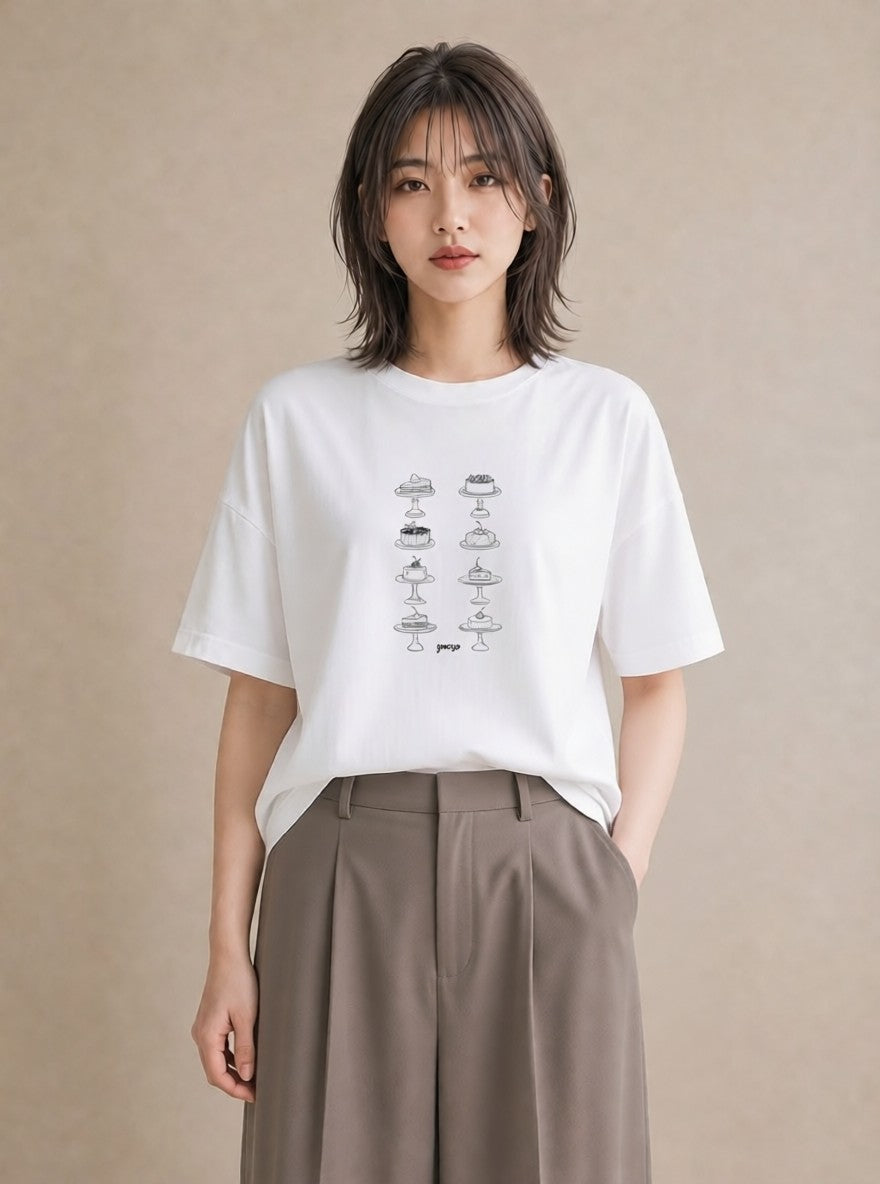 Tシャツ レディース スイーツ お菓子 デザート イラスト 可愛い 夏コーデ 通学 白T YMAZO
