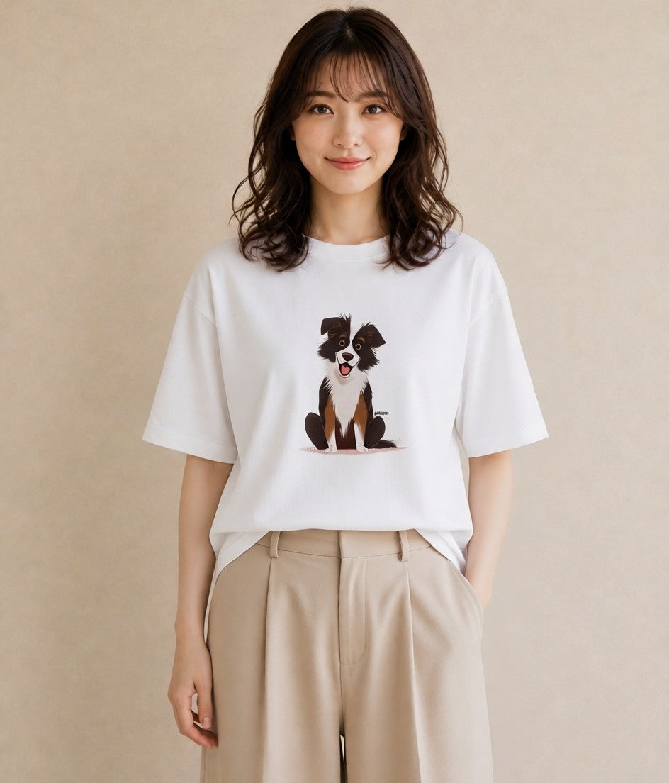 グラフィックTシャツ レディース ボーダーコリー 犬 いぬ イラスト フェミニン 春コーデ 姉妹 白T YMAZO
