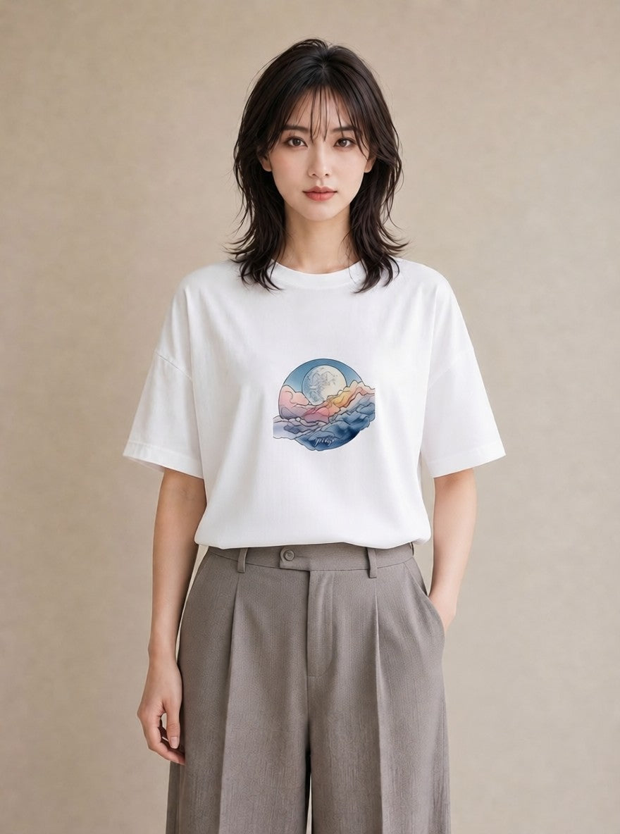 グラフィックTシャツ レディース 空 星空 宇宙 イラスト ラフ 春コーデ 姉妹 白T YMAZO