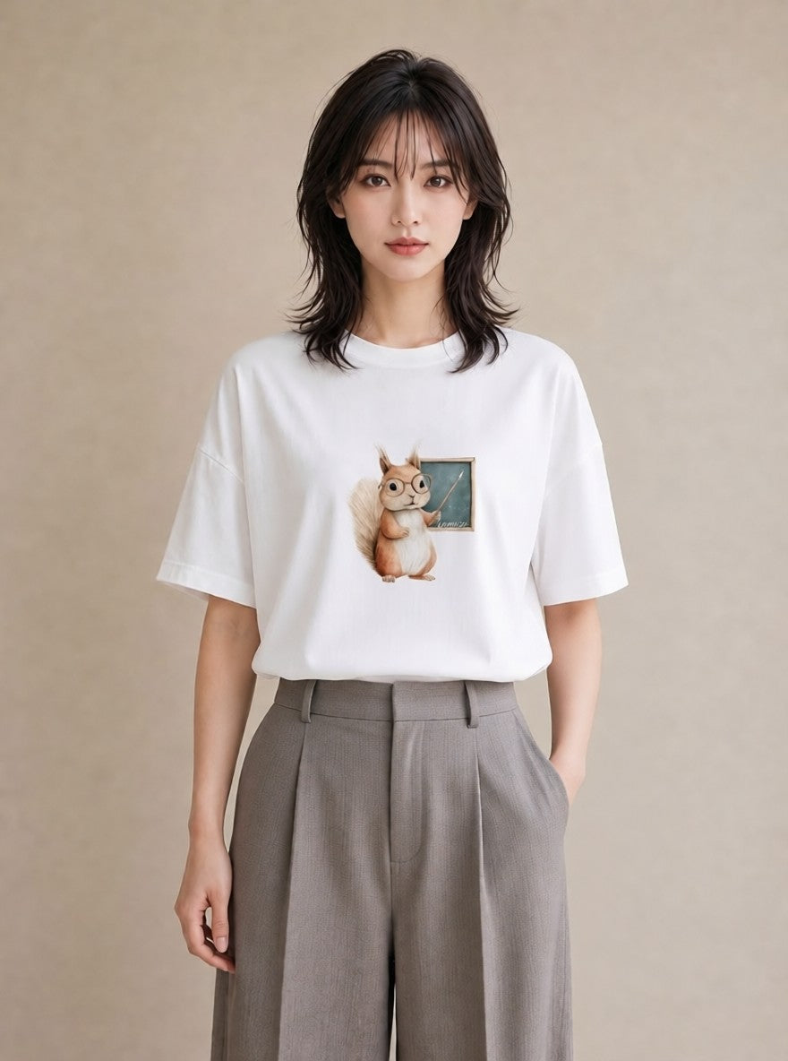 Tシャツ レディース シマリス ペット 動物 イラスト ナチュラル 綿100 デート 白T YMAZO