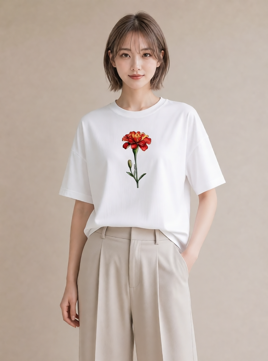 プリントTシャツ レディース カーネーション 花 花柄 イラスト 淡色 お出かけ 普段着 白T