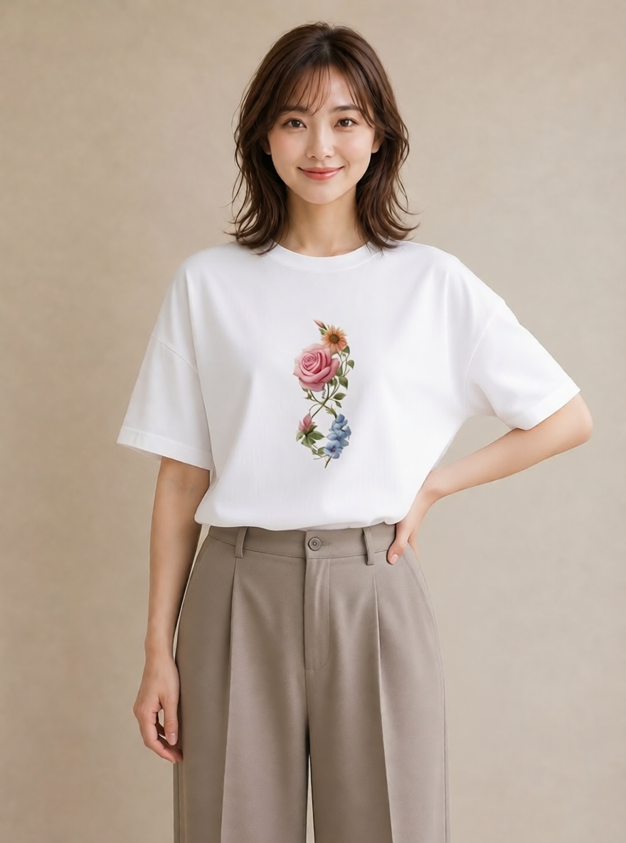 半袖Tシャツ レディース バラ 薔薇 ローズ 花 花柄 イラスト ガーリー 姉妹 送別ギフト 白T YMAZO