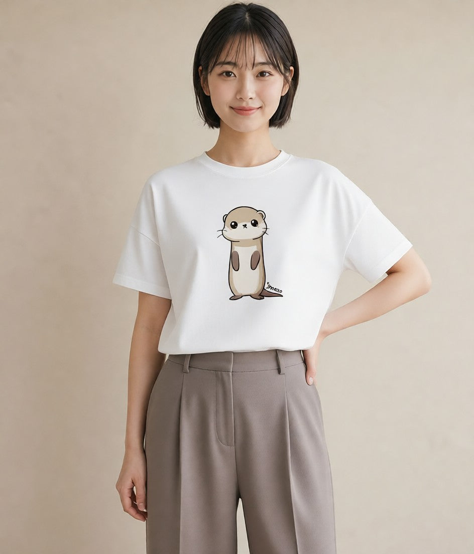 グラフィックTシャツ レディース フェレット ペット 動物 イラスト カフェコーデ 買い物 夏コーデ 白T YMAZO
