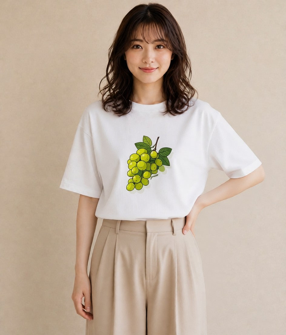 グラフィックTシャツ レディース ぶどう 葡萄 食べ物 フード イラスト フェミニン 旅行 母娘コーデ 白T YMAZO