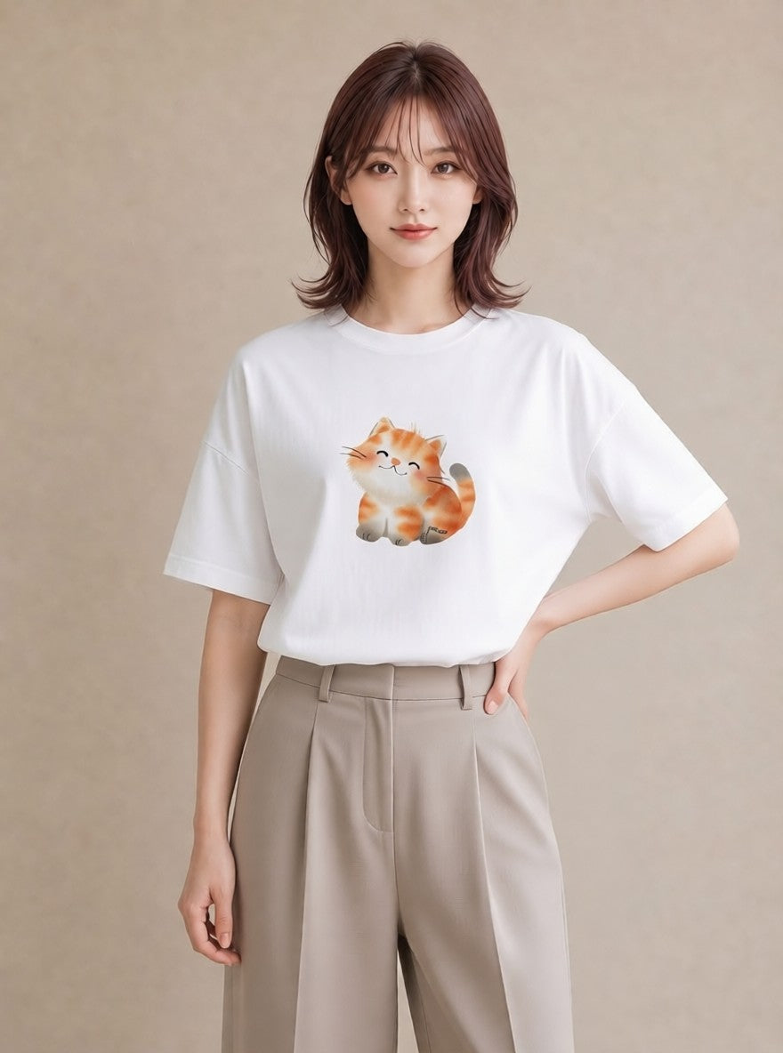 半袖Tシャツ レディース ラグドール 猫 ねこ イラスト レトロ 旅行用 海 白T YMAZO