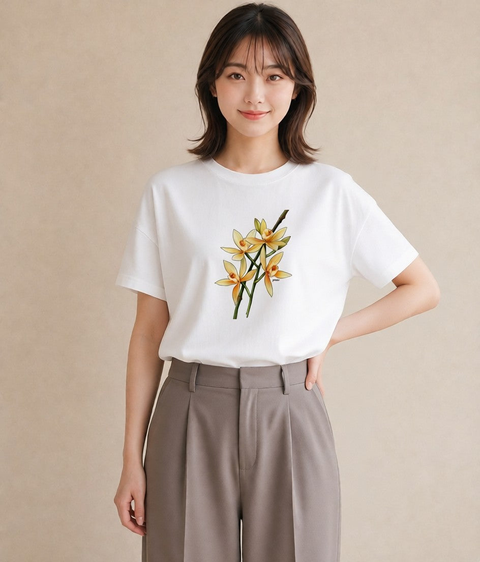 グラフィックTシャツ レディース ゆり 百合 花 花柄 イラスト ラフ カジュアルコーデ 買い物 白T