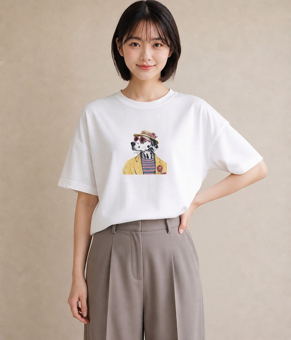 グラフィックTシャツ レディース ダルメシアン 犬 いぬ イラスト 個性的 友達ギフト 部屋着 白T YMAZO