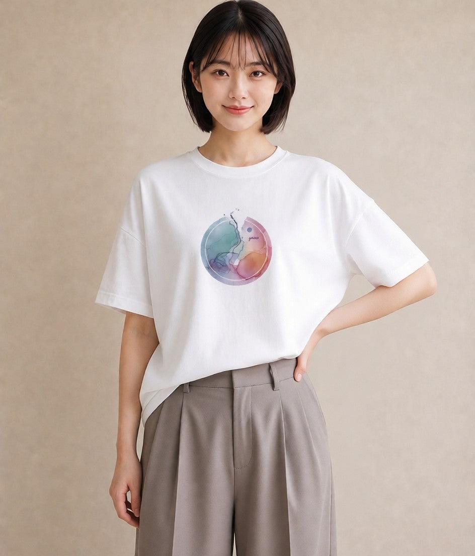 グラフィックTシャツ レディース 獅子座 星空 宇宙 イラスト 水彩風 ミセス 春コーデ 白T YMAZO