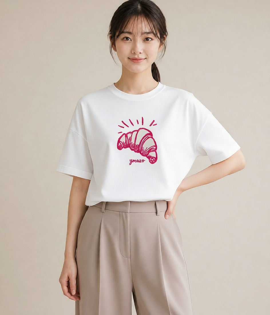 グラフィックTシャツ レディース パン ベーカリー イラスト こなれ感 姉妹 送別ギフト 白T YMAZO