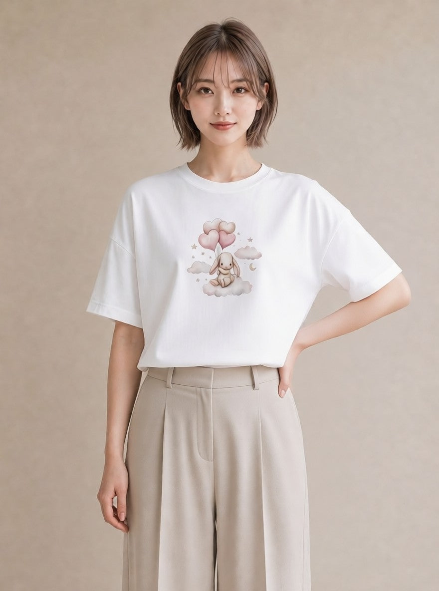 半袖Tシャツ レディース わたあめ 食べ物 フード イラスト 線画 デイリーウェア 休日 白T YMAZO
