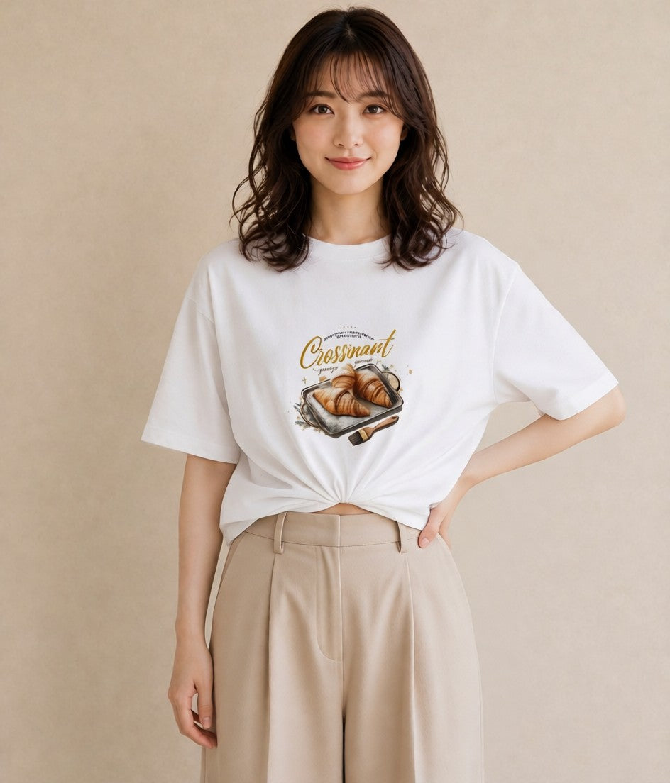 デザインTシャツ レディース パン ベーカリー イラスト 可愛い 休日 ペアコーデ 白T YMAZO