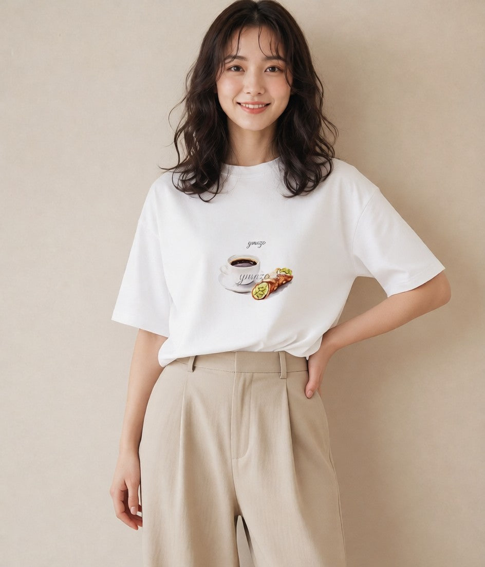 グラフィックTシャツ レディース 食パン 食べ物 フード イラスト 旅行コーデ 在宅 公園 白T YMAZO