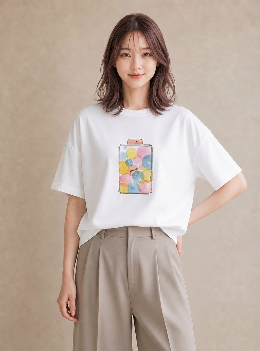 デザインTシャツ レディース クリームソーダ 食べ物 フード イラスト ボタニカル 普段着 週末コーデ 白T YMAZO