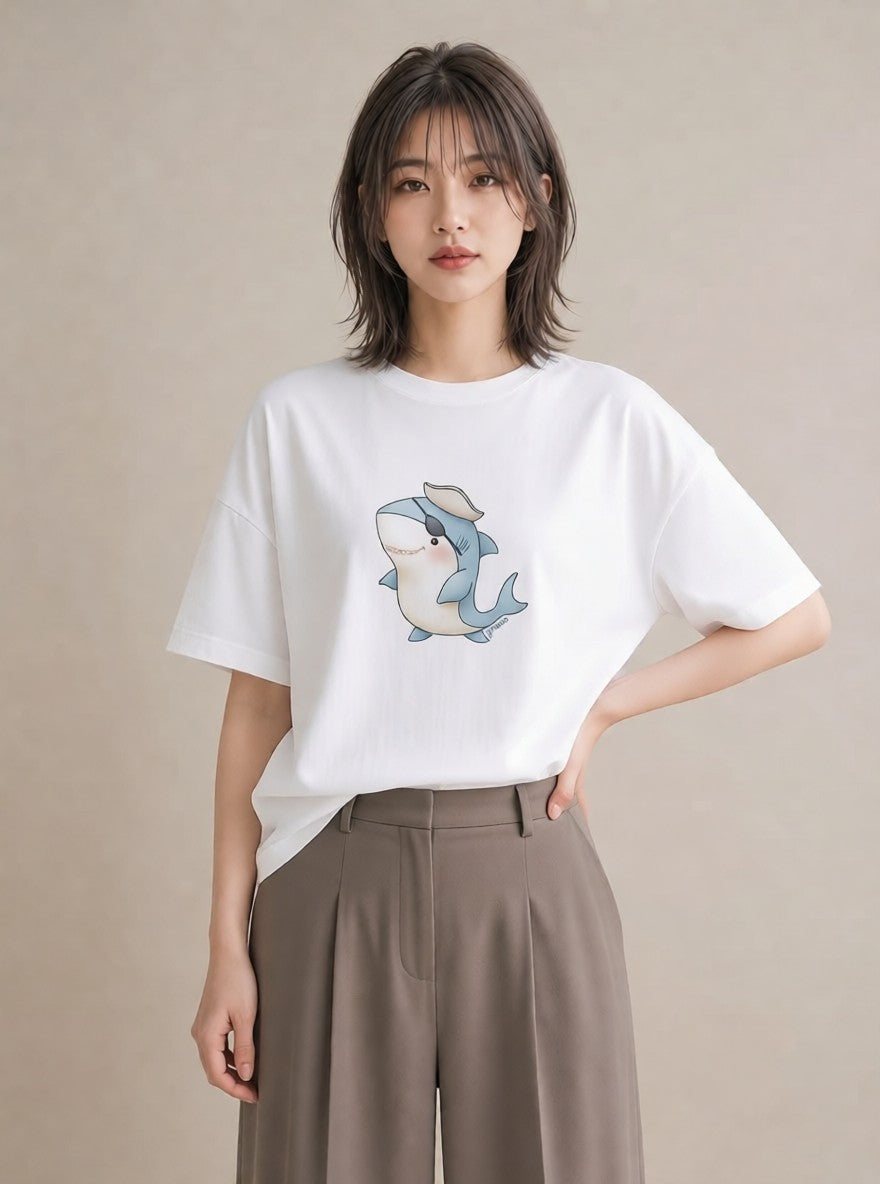 グラフィックTシャツ レディース サメ 海の生き物 海 イラスト ユニーク クリスマス 旅行 白T YMAZO