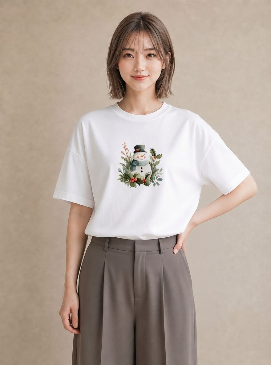 半袖Tシャツ レディース 雪 星空 宇宙 イラスト 個性的 母の日 ビーチ 白T YMAZO
