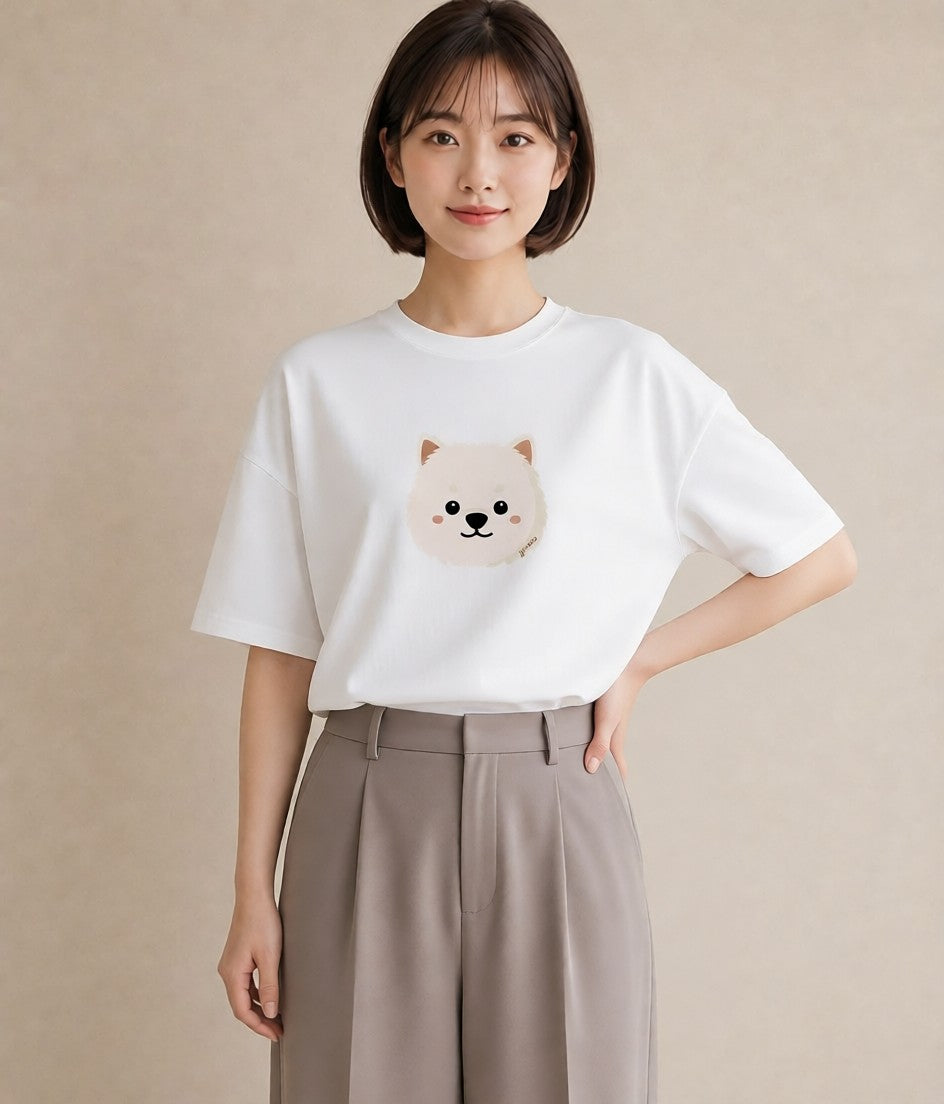 Tシャツ レディース 犬 いぬ イラスト ミニマル ペアコーデ 秋コーデ 白T YMAZO