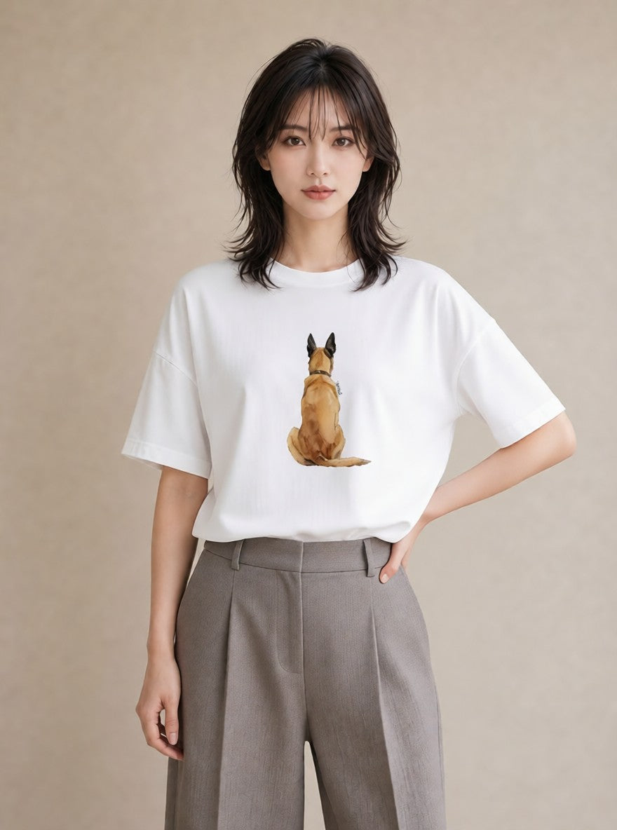 プリントTシャツ レディース ジャーマンシェパード 犬 いぬ イラスト ゆるコーデ お出かけ 普段着 白T YMAZO