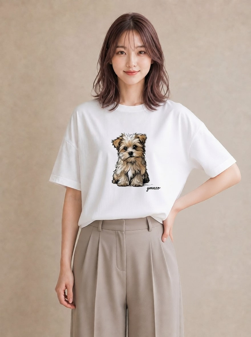 Tシャツ レディース わんちゃん 犬 いぬ イラスト きれいめ ギフト 母の日 白T YMAZO