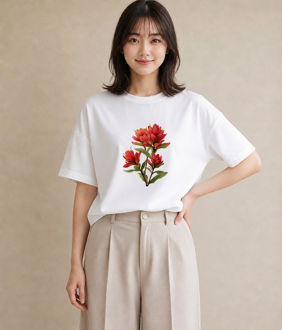 デザインTシャツ レディース 彼岸花 花 花柄 イラスト 淡色 散歩 お出かけ 白T YMAZO