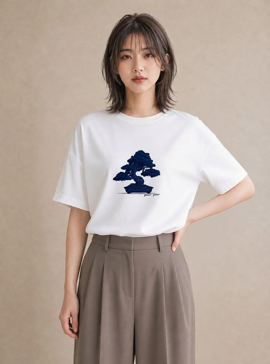 プリントTシャツ レディース 盆栽 植物 ボタニカル イラスト ゆるかわ 買い物 夏コーデ 白T YMAZO