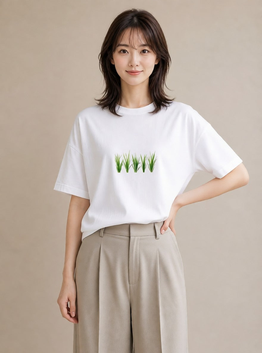 デザインTシャツ レディース 芝生 植物 ボタニカル イラスト ヴィンテージ風 ギフト 母の日 白T YMAZO