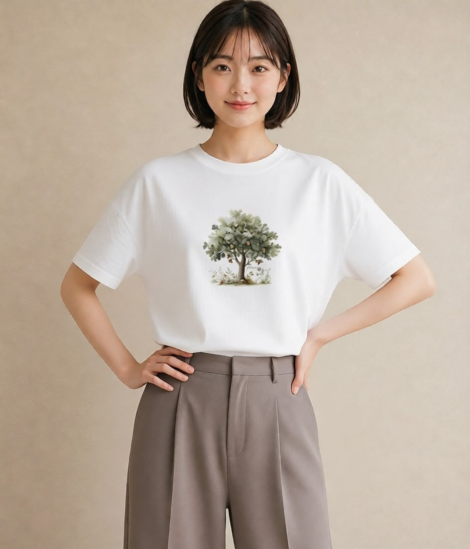 グラフィックTシャツ レディース 実り 植物 ボタニカル イラスト 北欧風 ミセス 春コーデ 白T YMAZO
