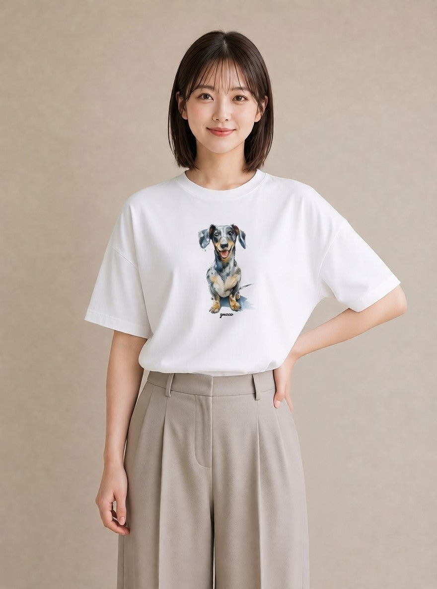 プリントTシャツ レディース 犬好き 犬 いぬ イラスト ナチュラル 友達ギフト 部屋着 白T YMAZO