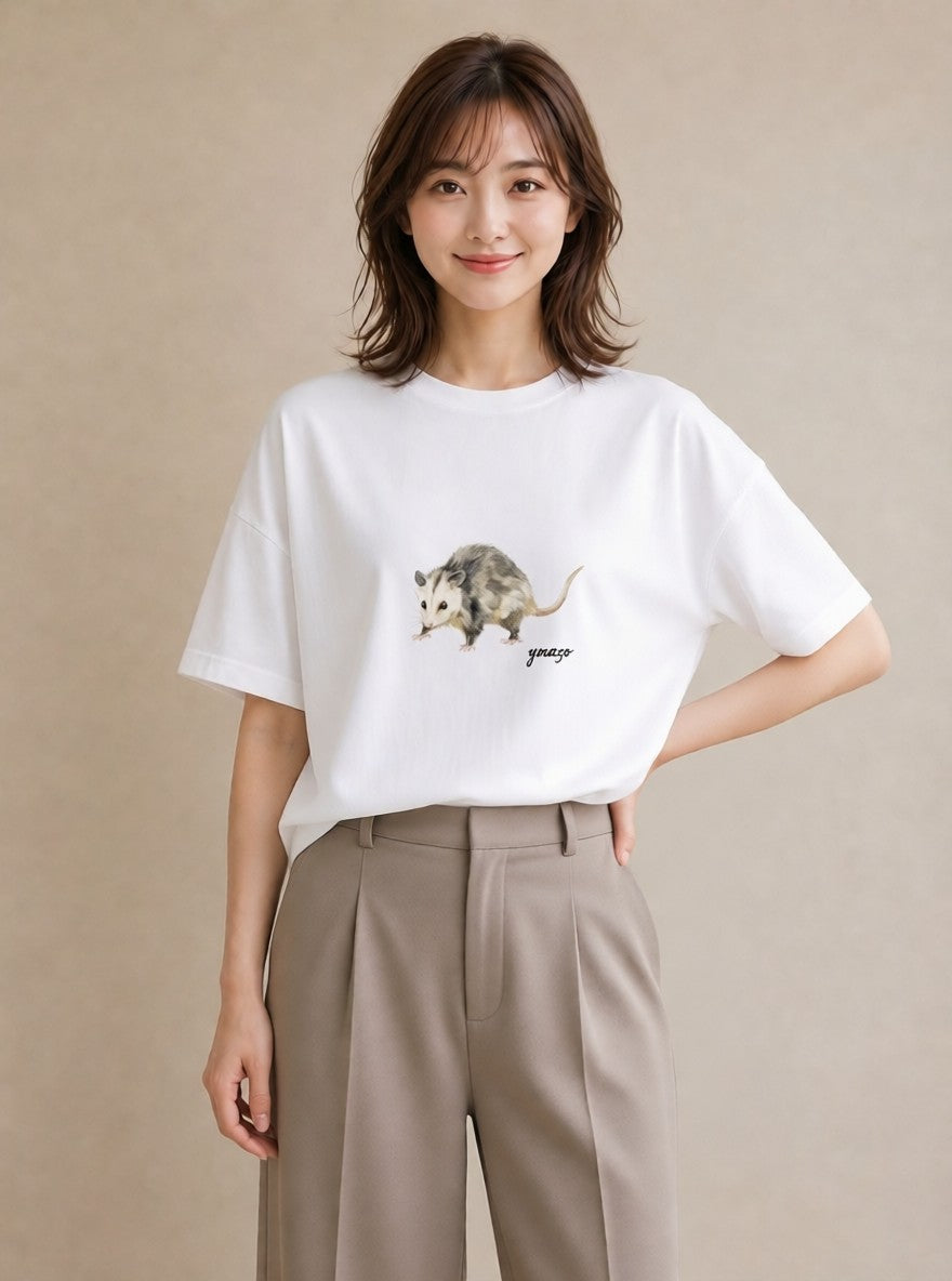 半袖Tシャツ レディース キンクマハムスター ペット 動物 イラスト ゆるコーデ カフェ巡り 女子会 白T YMAZO