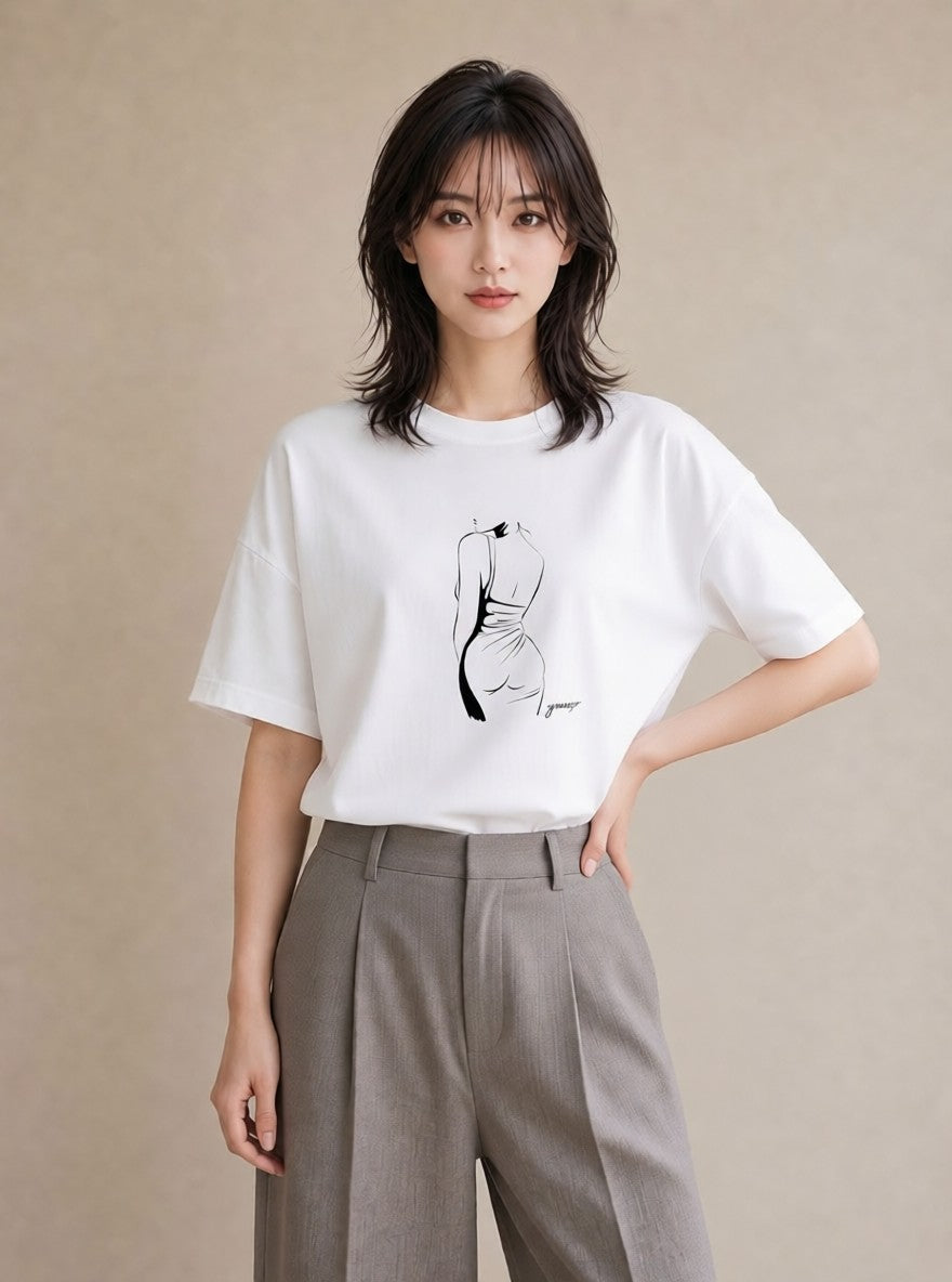 半袖Tシャツ レディース 女の子 ガール 後ろ姿 イラスト 上品 春コーデ 姉妹 白T YMAZO
