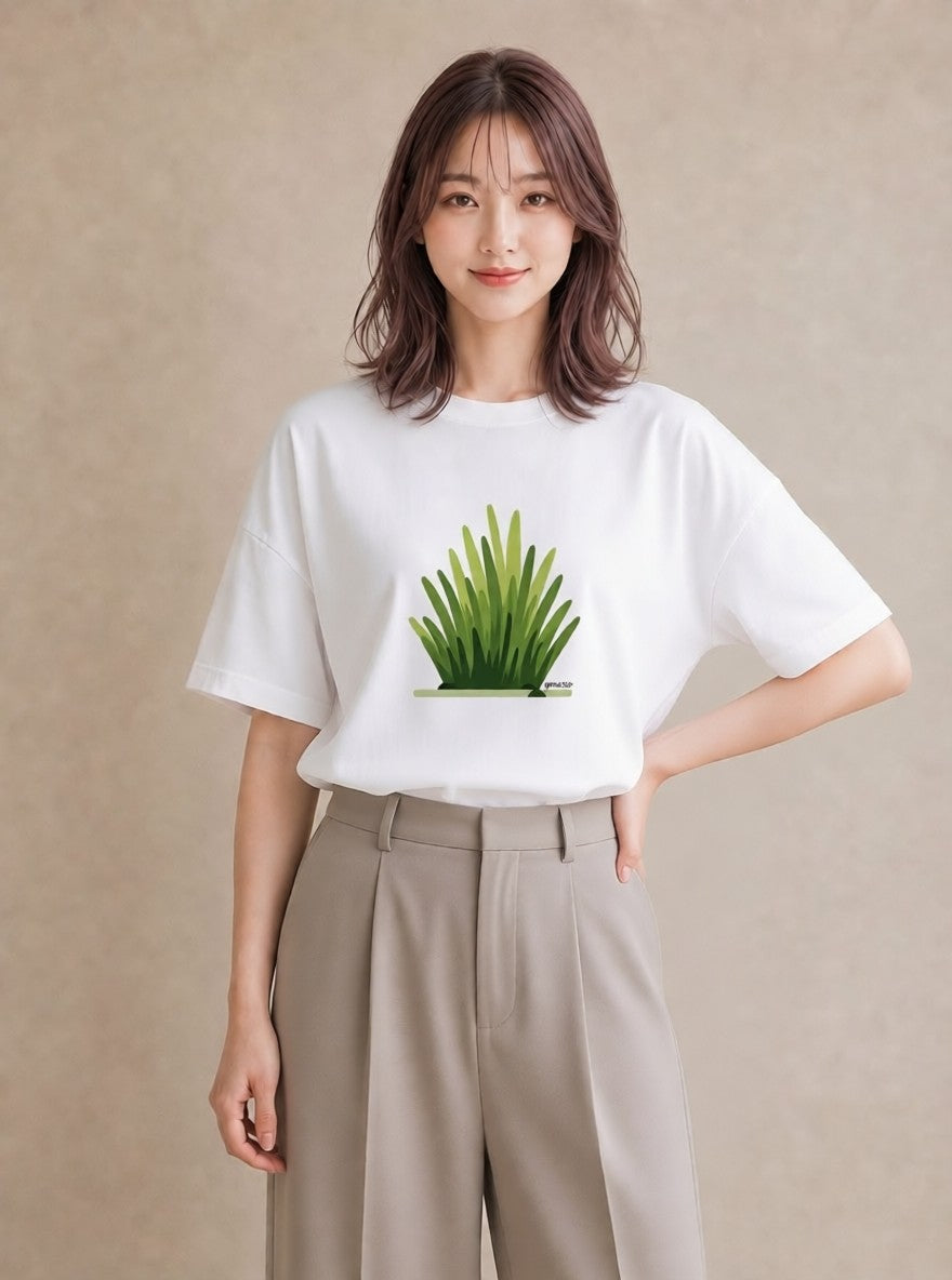 デザインTシャツ レディース 芝生 植物 ボタニカル イラスト モード 海 カフェ巡り 白T YMAZO
